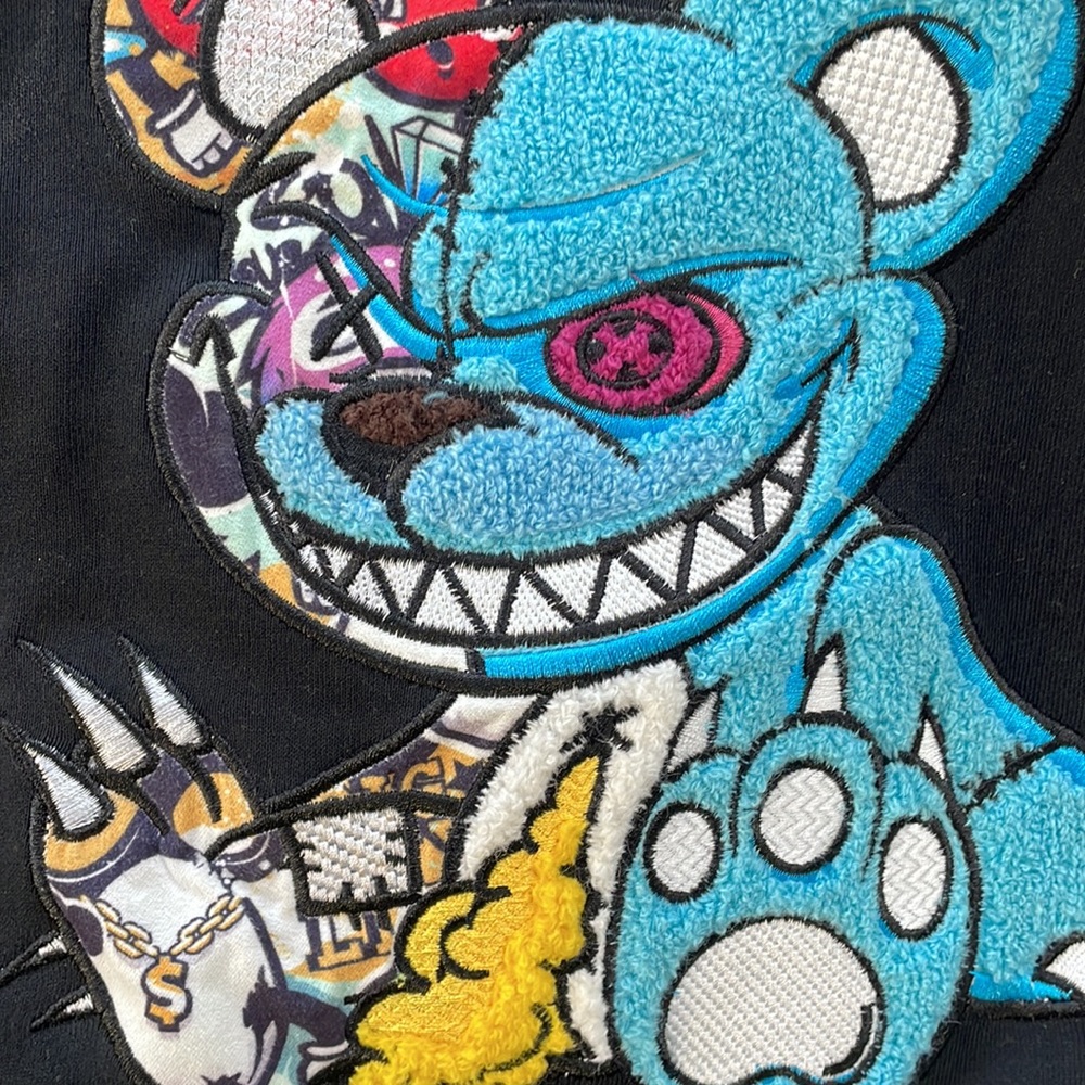 BKYS black crewneck with fuzzy blue cute Teddy